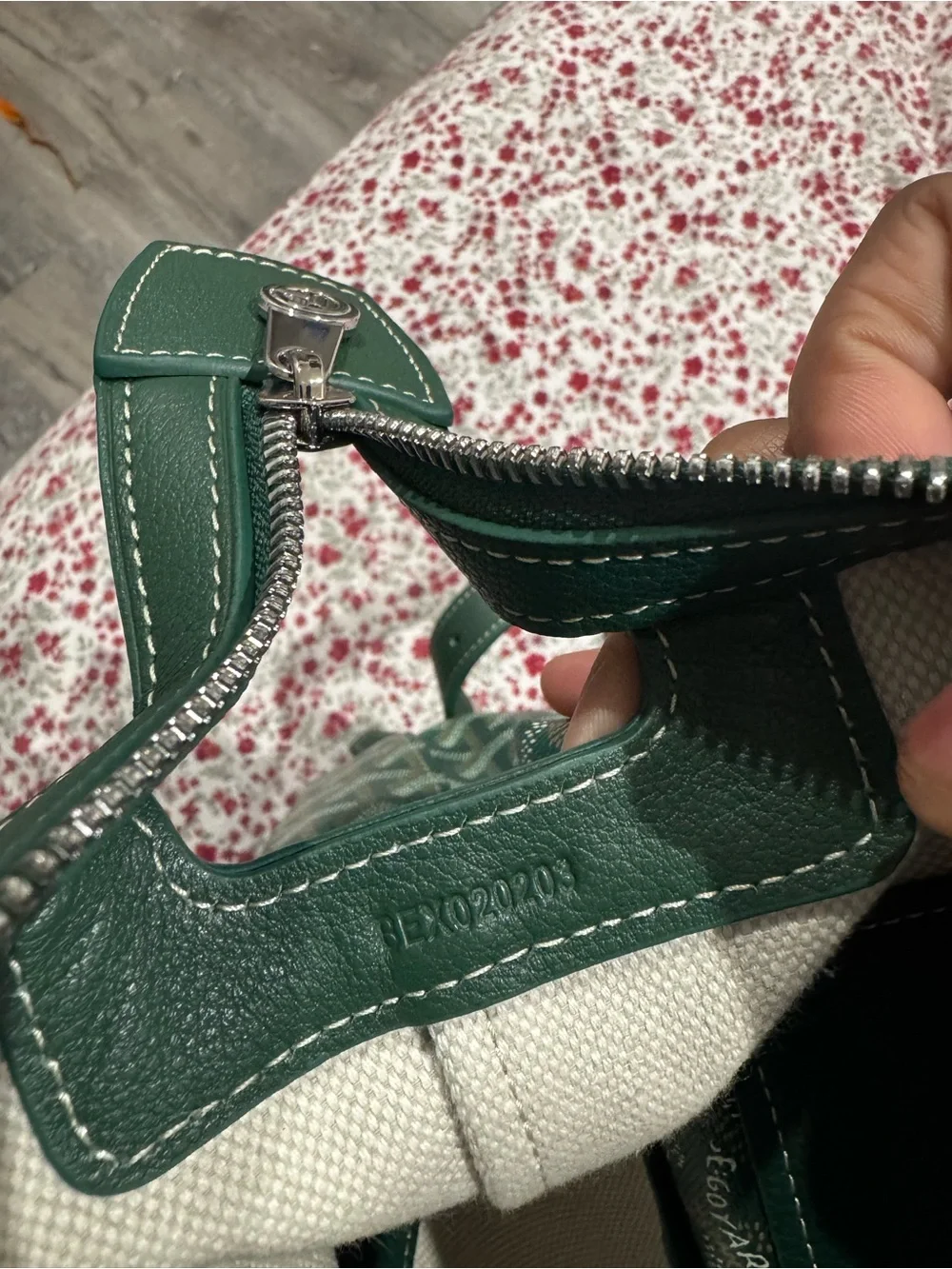 Goyard Green Chevron Canvas Backpack with Leather Trim